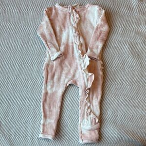 Ruffled Zip-Front Pink Footed One-Piece for Kids